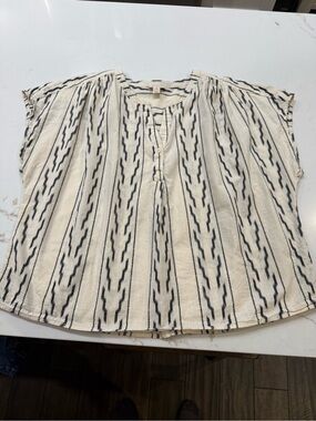 Anna Ivory Blouse with Black Striped Motif